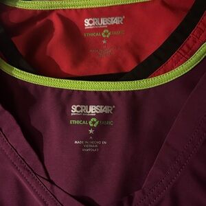 Scrubstar Burgundy and Red Scrub Top with Lime Accents
